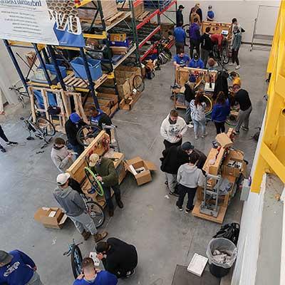 overhead shot of students at work in an ID lab